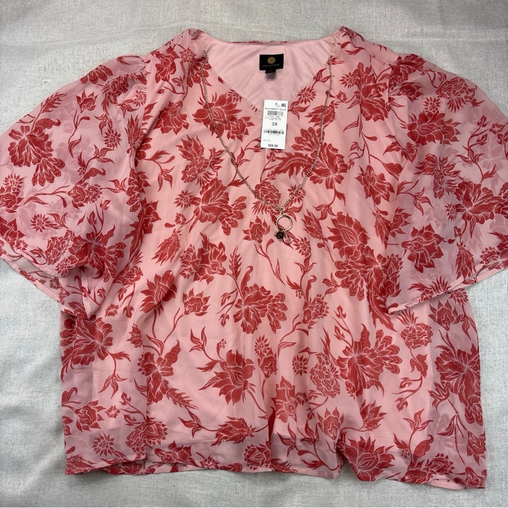Jm Collection Plus Size Floral Necklace Top Size 3X